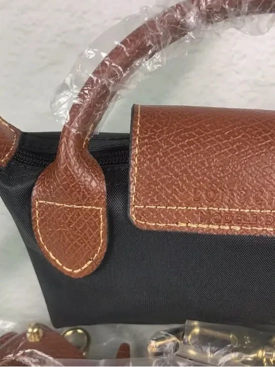 Longchamp Black Nylon Mini Bag with Brown Trim and Gold Hardware - Picture 5 of 5